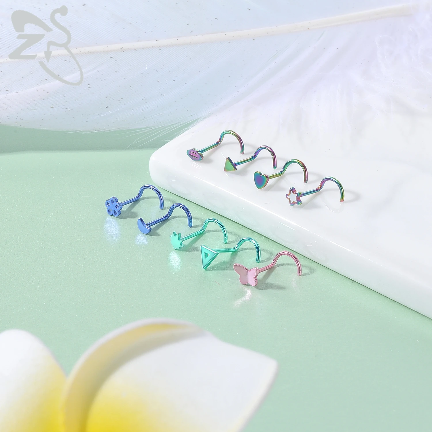Piercing Jewelry Nose Studs Body Piercing Jewelry Body Jewelry ZS 3-9pcs/lot Stainless Steel Nose Stud Set for Women Moon Heart Star Nose Piercings Black Color L Shape Nostril Piercing Jewely