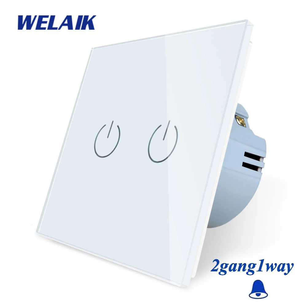 

WELAIK1Brand EU 2Gang1Way Doorbell Touch Switch Crystal Glass Panel Switch European Standard Wall Light Switch A1921MLCW