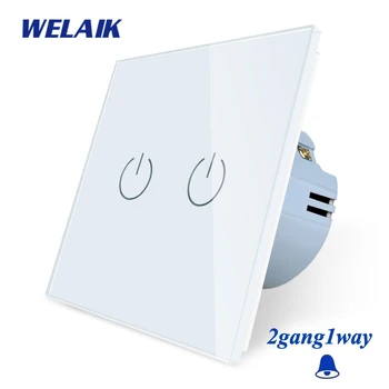 

WELAIK1Brand EU 2Gang1Way Doorbell Touch Switch Crystal Glass Panel Switch European Standard Wall Light Switch A1921MLCW