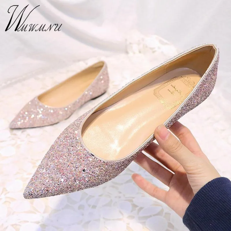 silver glitter flats womens