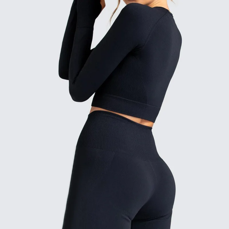 Workout Clothes For Women 7 Colors Seamless Yoga Set Sportwear Gym Set Long Sleeve Crop Top High Waist Sport Leggings Academic