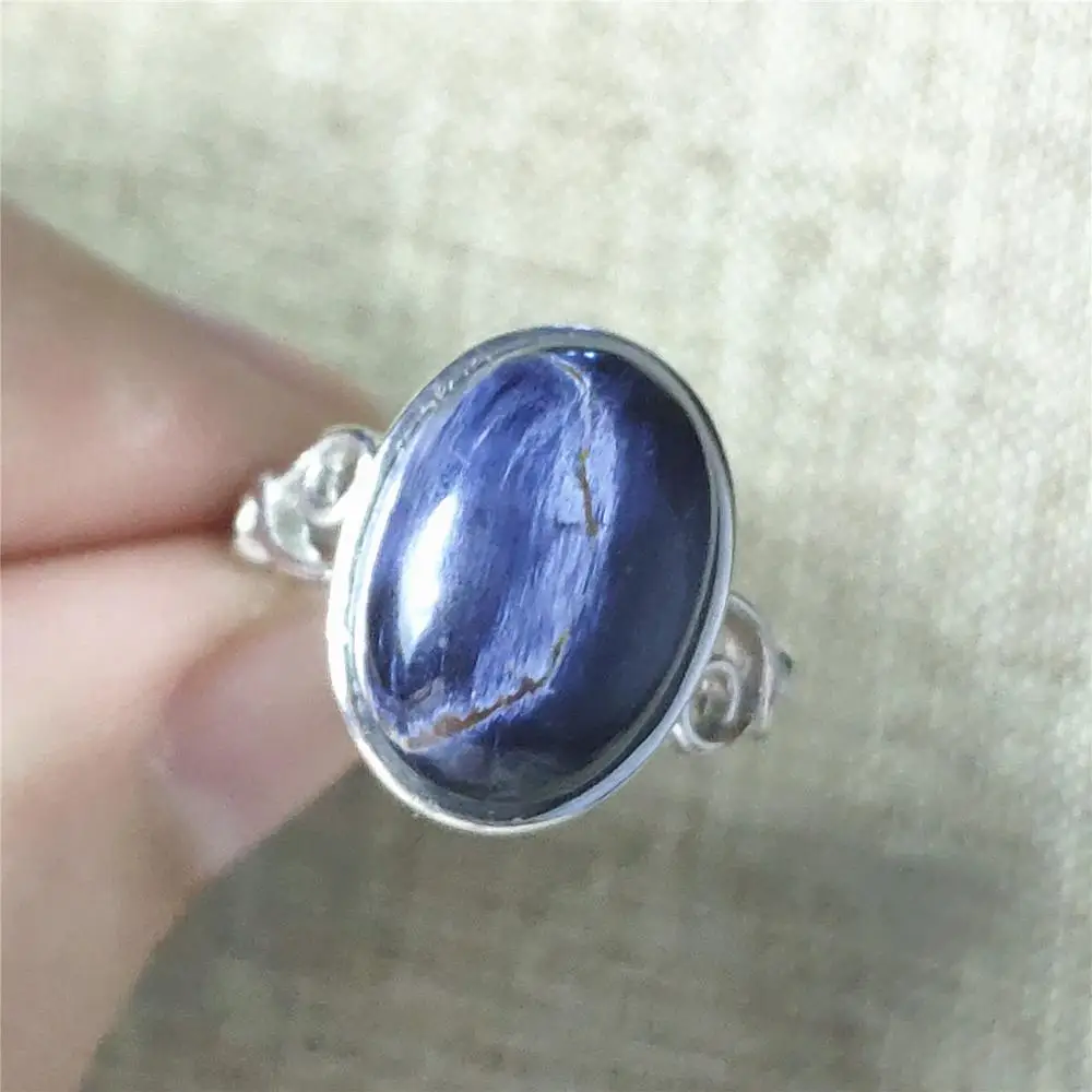 

Genuine Natural Blue Pietersite Gemstone Chatoyant Adjustable Size Ring 15x11mm From Namibia 925 Silver Crystal Women Men AAAAA