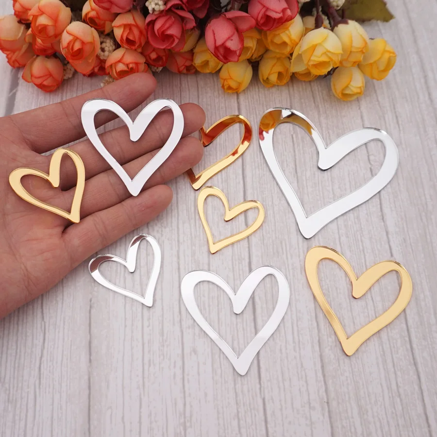 10pcs/Lot Hollow Out Cutting Mirrored Heart Shape Acrylic Tags DIY Birthday Wedding Party Home Decoration acrylic heart tags