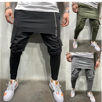 

Men pencil trouser Men Asymetric Layered Zipper Jogger Pants Hip Hop Streetwear Jogger Pants Casual Drawstring Close Bottom Pant