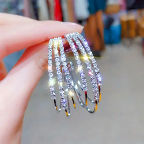 Большие Кристальные серьги-кольца, модные простые круглые блестящие большие серьги для женщин и девушек, ювелирное изделие, подарок на вечеринку