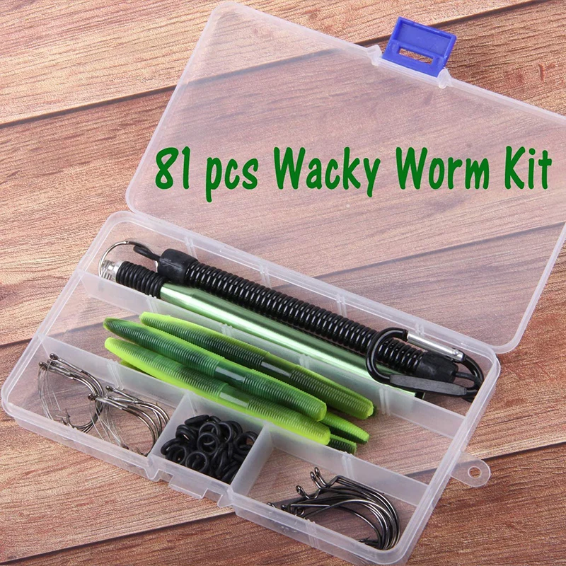 81pcs/box Wacky Rig Fishing Worm Kit Wacky O-Rings barbed Hooks Plastic  wacky Worms soft bait for bass trout fishing - AliExpress