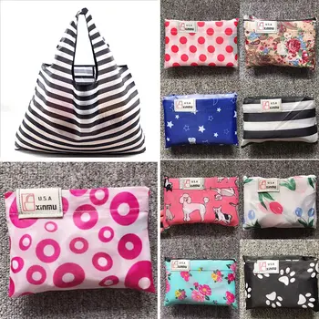 

2019 New Fashion Printing Foldable Shopping Bag Tote Folding Pouch Reusable Shopper Bag Large-capacity Travel Storage Bags