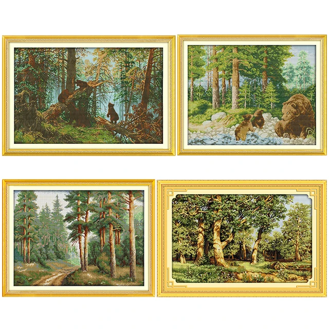 Joy Sunday Cross Stitch Kits Stamped The Pine Forest Morning 16CT 14CT Counted Needlework DIY Patterns Handmade Embroidery Set