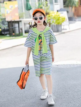 

Girls' dress summer dress 2020 new children's summer air stripe dress big children's casual school style dress