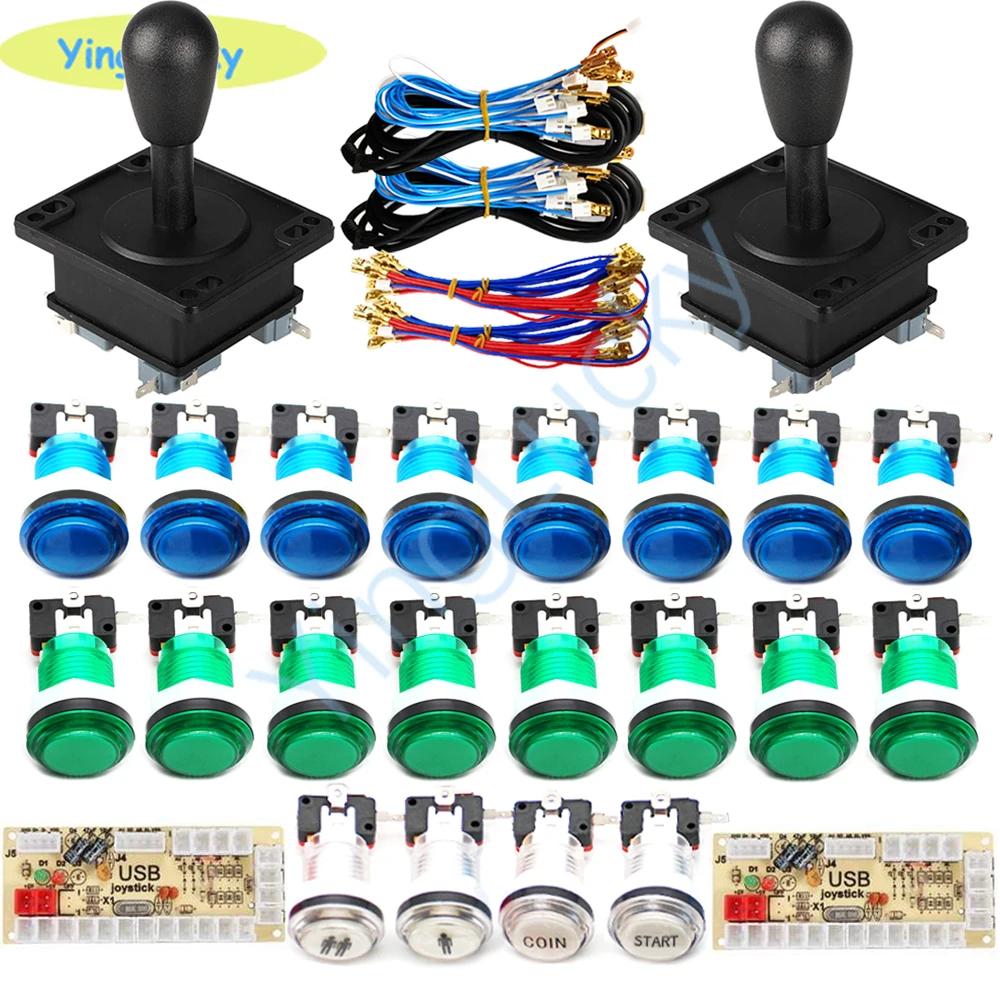 2 Players Arcade joysticks DIY Kit Zero Delay USB Encoder American Style Joystick 28mm Push Button PC Mame Raspberry pi 1 2 3 