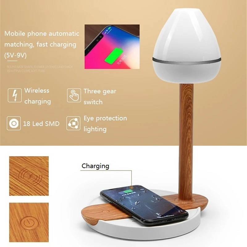  2 In 1 Table Desktop Desk Lamp LED Light Fast Wireless Charging Pad Qi Wireless Charger for Phone 8
