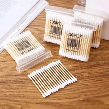 

Pretty Comy 100PCS Wooden Stick Double-headed Cotton Swabs Sanitary Cotton Swabs Beauty Cotton Swabs