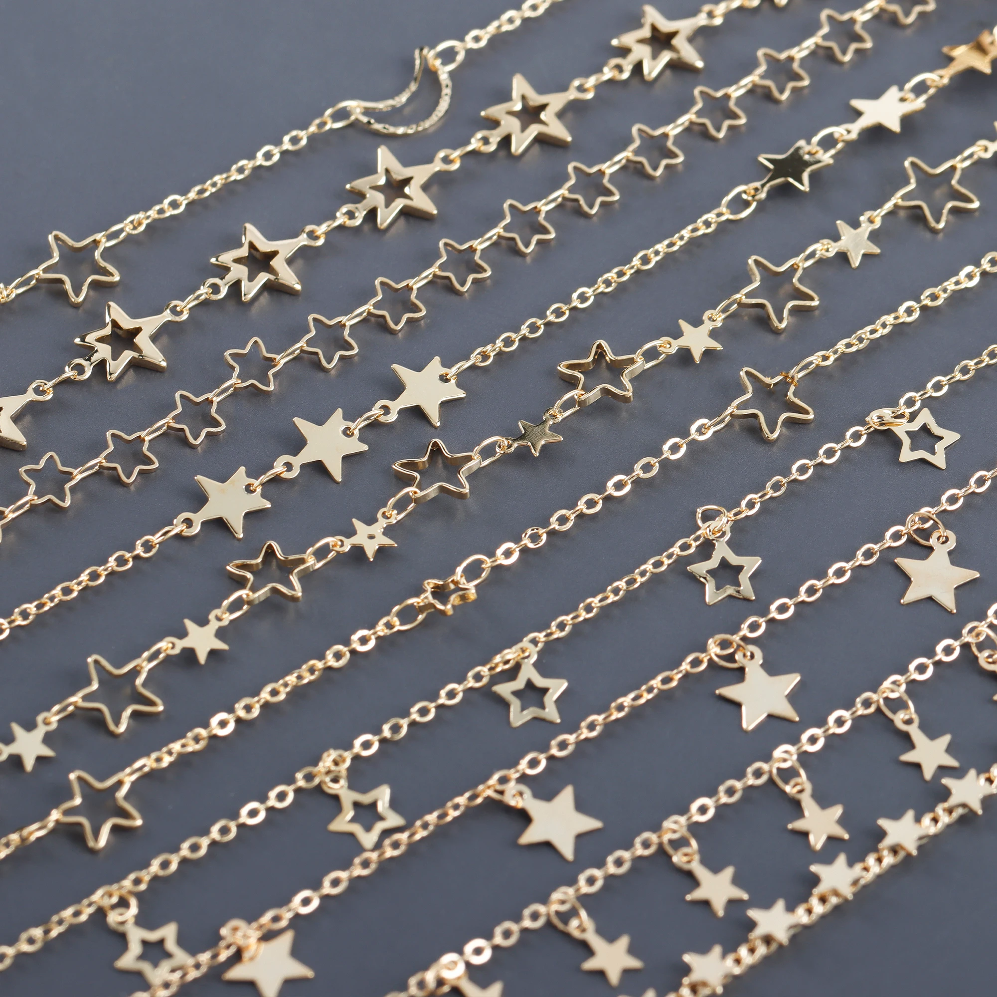 14k Gold Color Plated Brass Chains Star Heart Link Copper Diy