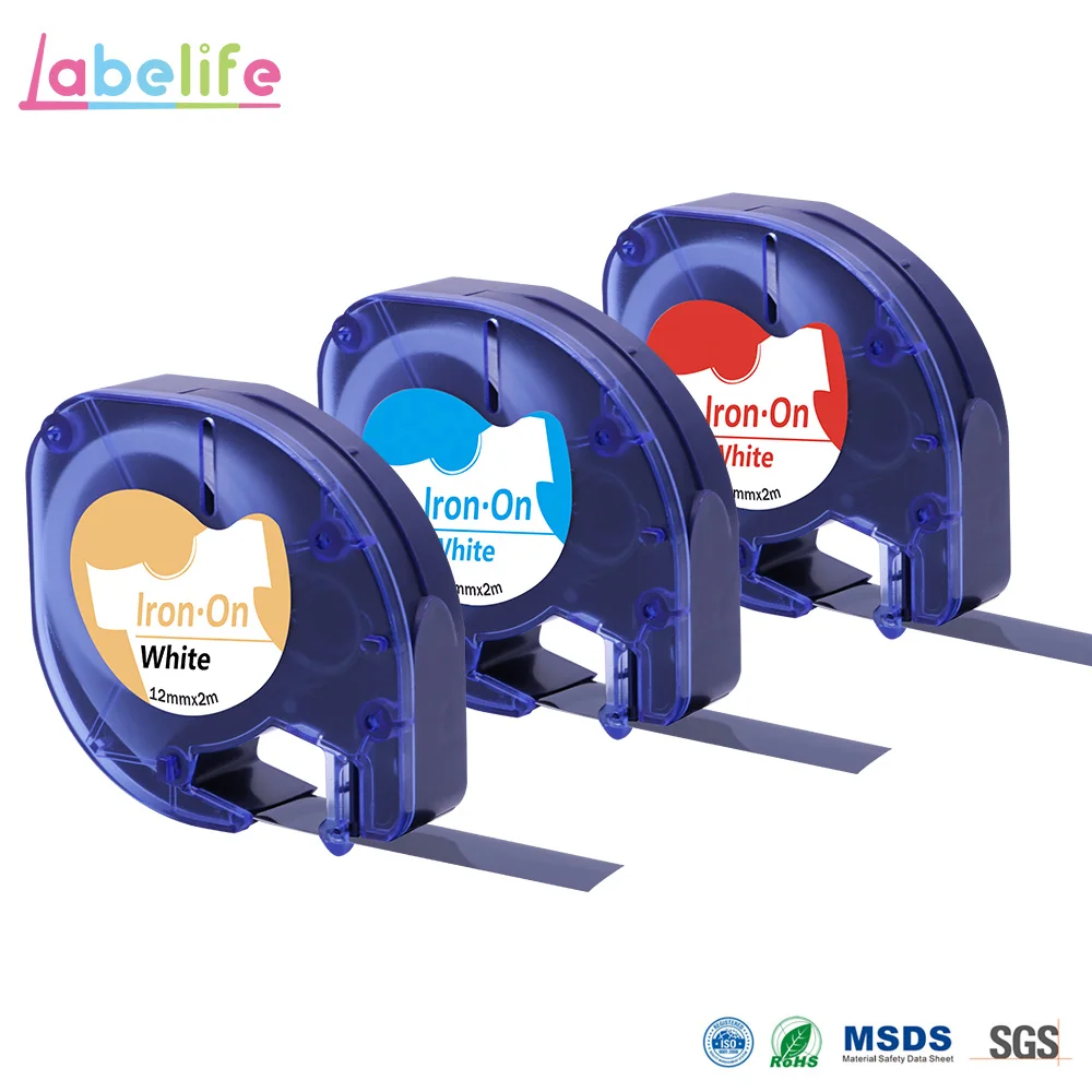 Labelife 1 шт. Dymo 18771 (18768 18769 18770) тканевая железная черная на белом 12 мм совместимая