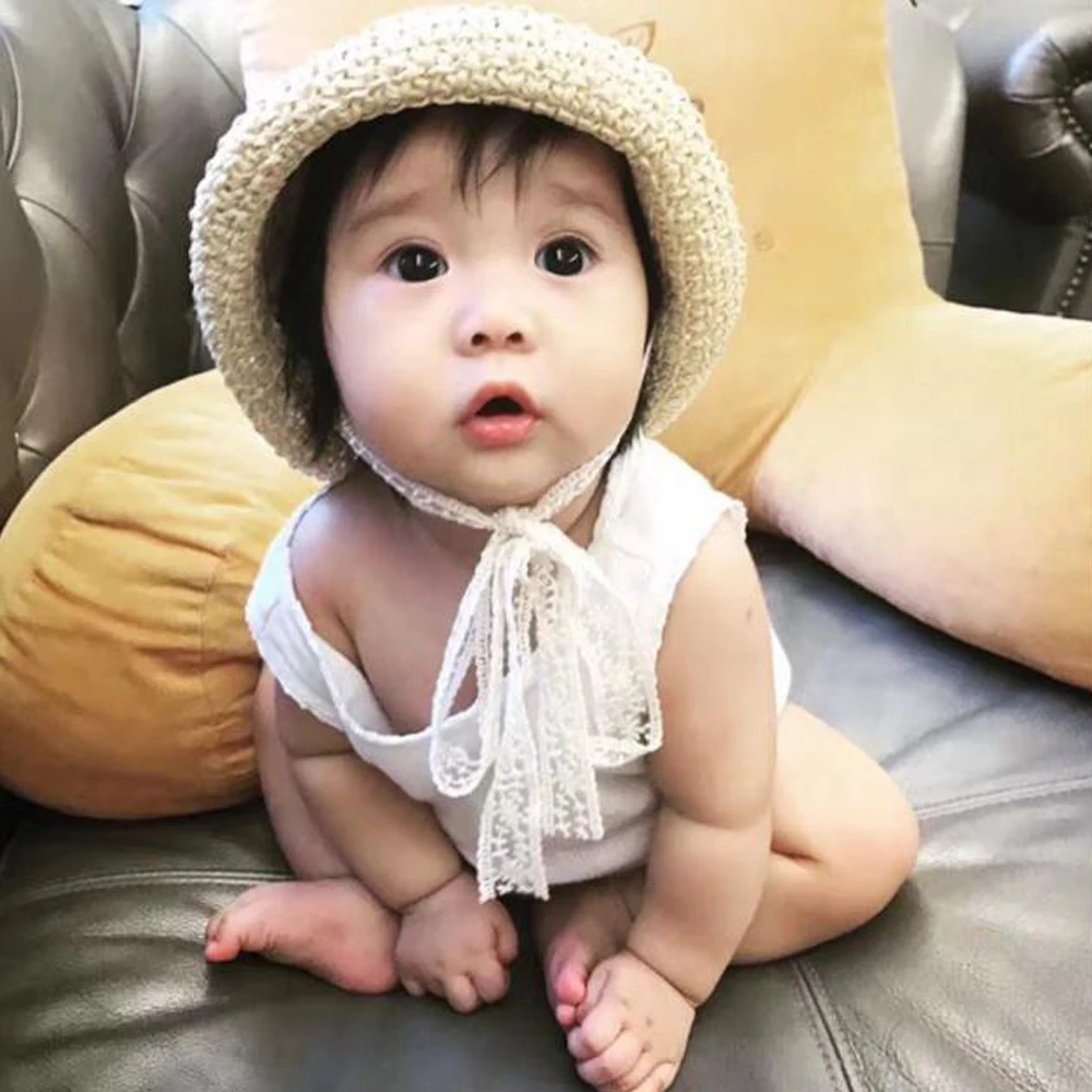 6 Months-4Years, уличная Соломенная Панама для маленьких девочек, Кружевная летняя пляжная шляпа, шляпа для девочек