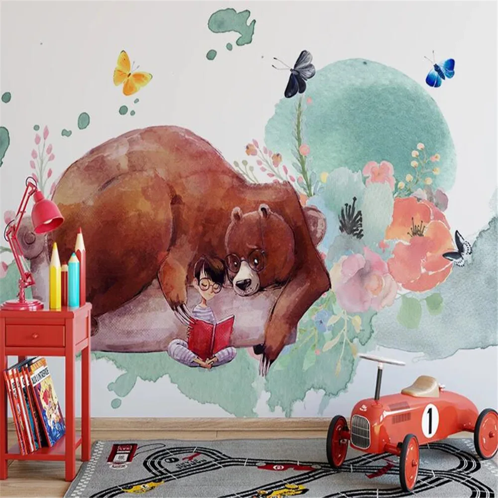 Milofi Customized 3D non-woven wallpaper mural story bear hand-painted cartoon children's room background wall TV wall