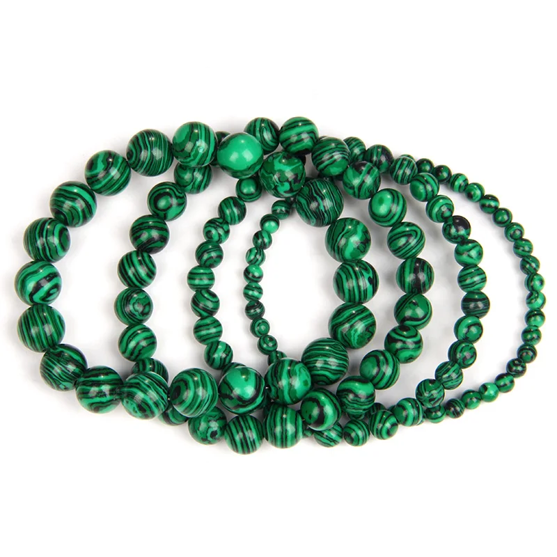 Natural Green Malachite Stone Bracelet 4/6/8/10mm Handmade Round Beads Bracelets Couple Energy Yoga Bracelet Men Women Jewelry mens bangle bracelet