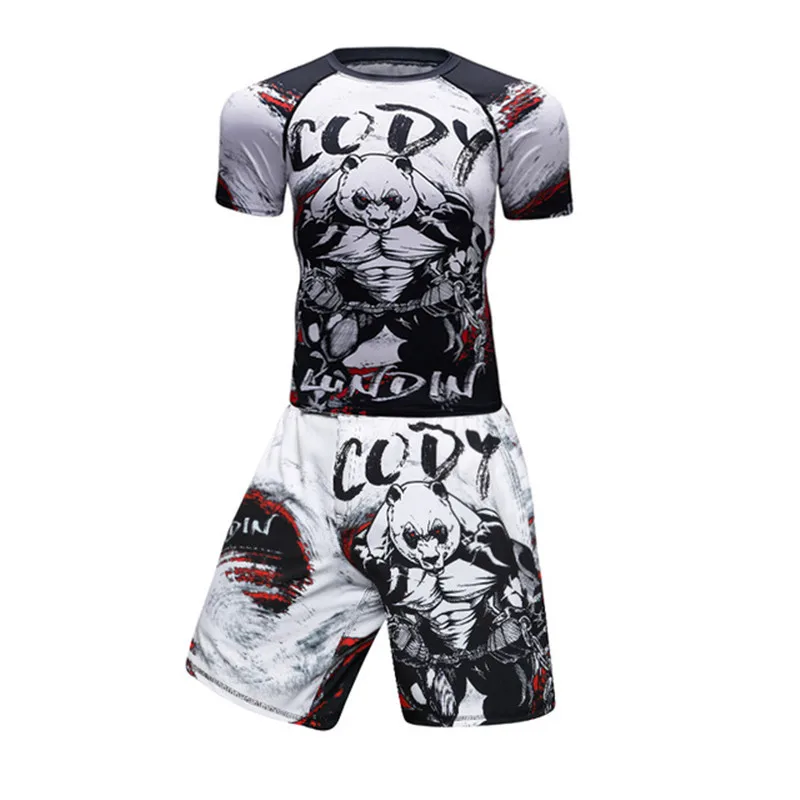 Sports Apparel Men's T-shirt Tracksuit MMA Rashguard Jiu Jitsu T-shirt + Pants Fitness Boxing Jerseys Set