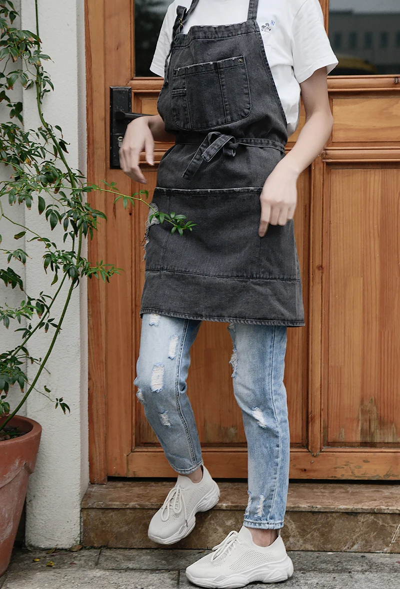 Adult cowboy BBQ Jeans denim Apron Uniform For Woman Male Lady's Kitchen Gifts Apron customization Barber cooking Print logo