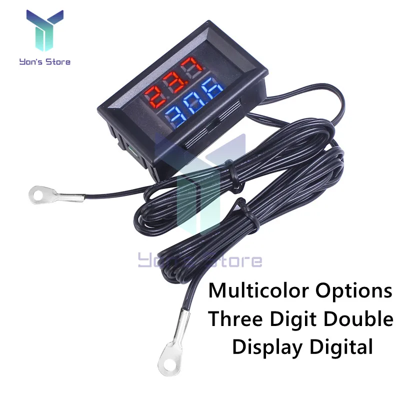 LED 더블 디스플레이 디지털 온도계, 온보드 온도계, NTC 금속 방수 프로브 온도 센서, 고정밀, DC 4-28V 