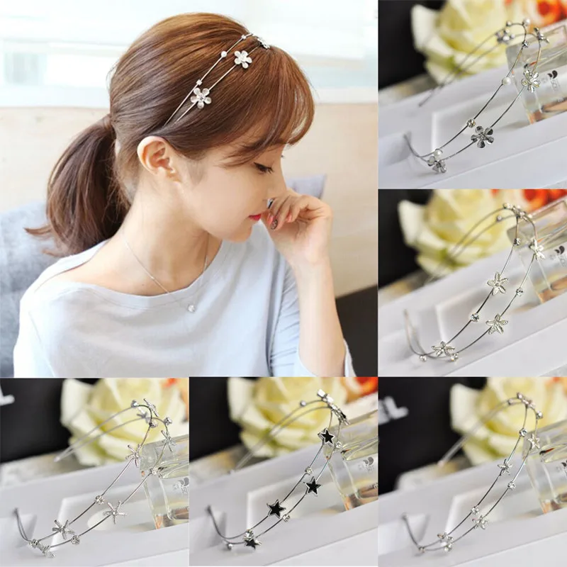

Fashion Hairbands Women Sweet Alloy Hair Bezel Headband Rhinestone Double Layers Hair Hoop New Simple Headwear Hair Accessories