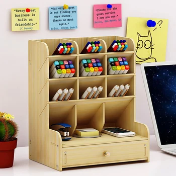 

Office Desk Organizer Desktop Pen Pencil Holder Container Storage Box Portable with Drawer UD88