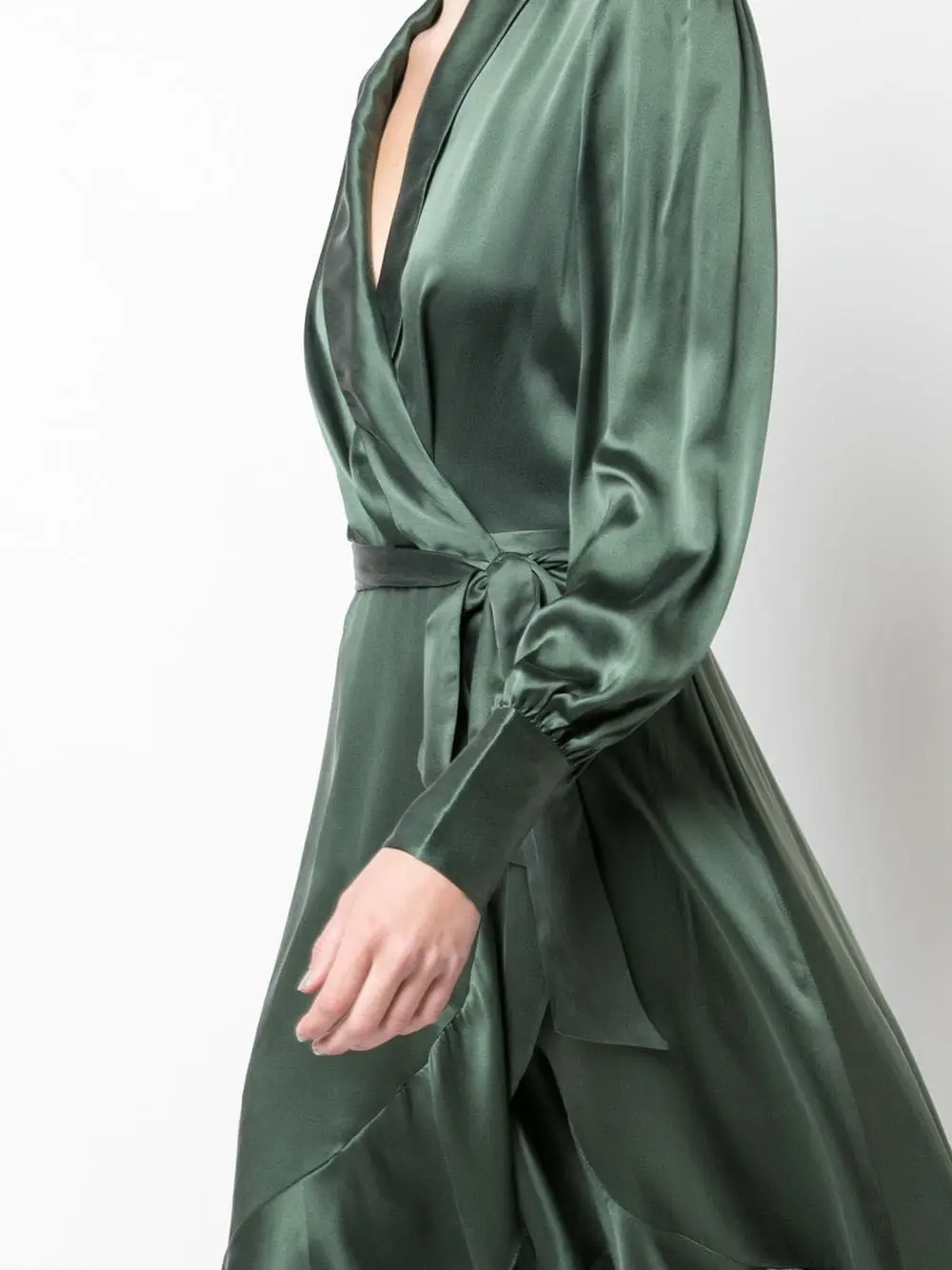 Women Green Blouson Sleeves V neck 