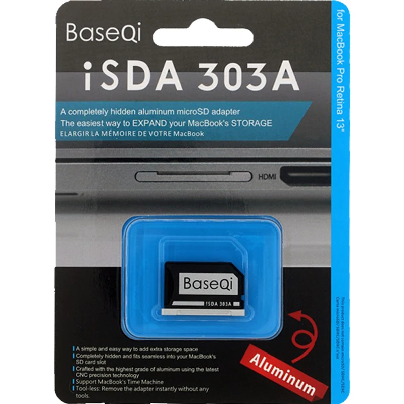 BaseQi Macbook 103/303 Aluminum Micro SD Card Adapter Memory Expansion SD Card Reader For Macbook Air 13 / Macbook Pro 13 Retina images - 6