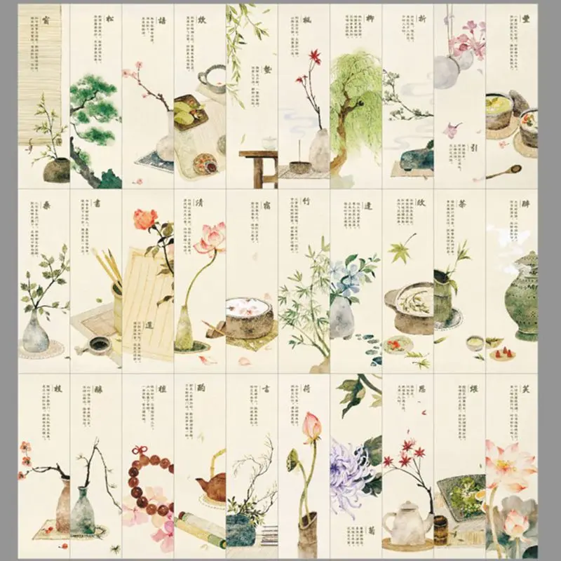 

30pcs Creative Chinese Style Paper Bookmarks Painting Cards Retro Beautiful Boxed Bookmark Commemorative Gifts LX9A