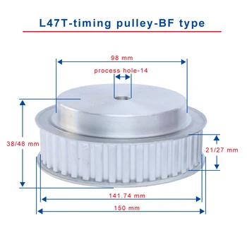 

L-47T Timing Pulley Process Hole 14mm Teeth Pitch 9.525 mm Aluminum Pulley Wheel Slot Width 21/27 mm For 20/25 mm L Timing Belt