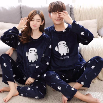 

2020 Lovers Pajamas Set Women Men Plush Warm Autumn Winter Thick Pyjamas Flannel Home Spring Cartoon Student Sleepwear