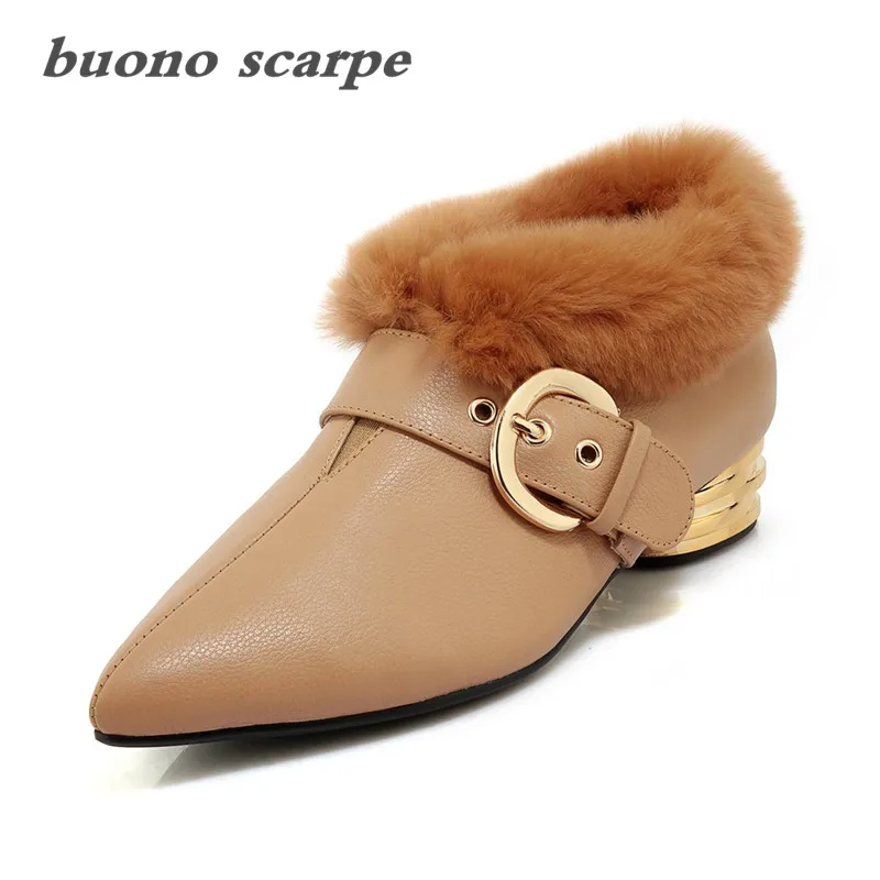 

Autumn and winter pointed and velvet plating with large size female leather fur boots