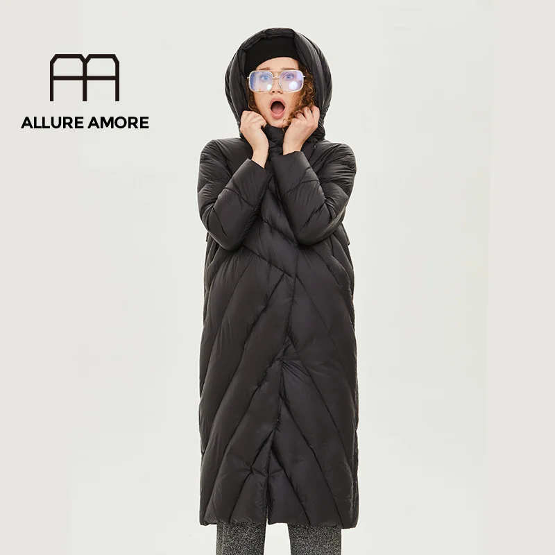 AllureAmore зимняя куртка-пуховик для женщин, длинное пальто, теплые парки, Толстая Женская теплая одежда высокого качества - Цвет: Classical Black