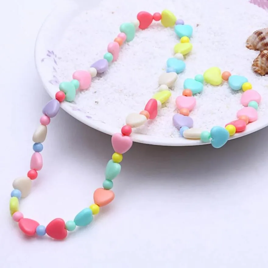 1 Set chica regalos de los niños princesa accesorios Color de la mezcla de cuentas de acrílico, collar de flor pulsera DIY pulsera de perlas Kit