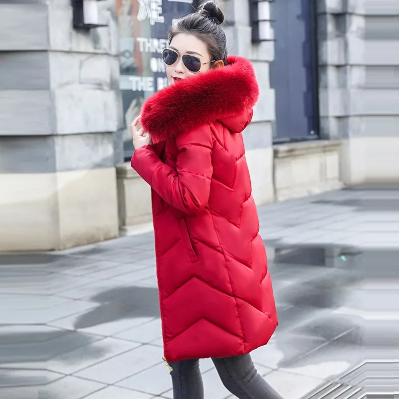 Женское зимнее пальто размера плюс S-6XL с воротником из искусственного меха, Женская парка, длинная верхняя одежда, теплый пуховик, зимняя куртка, Женское пальто, новинка - Цвет: wine red 5