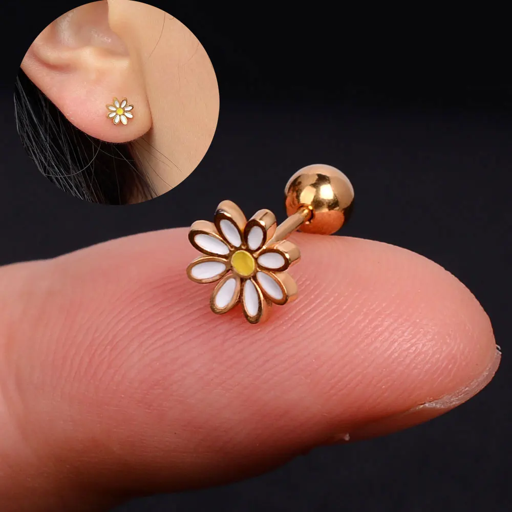 Mini Stainless Steel Ear Tragus Cartilage Helix Piercing Butterfly Daisy Crown Snowflake Star Cross Enamel Studs Earring 1Pcs piercing jewelry,body piercing earrings,ear piercing jewelry,ear studs,metal jewelry,body piercing jewelry,body jewelry