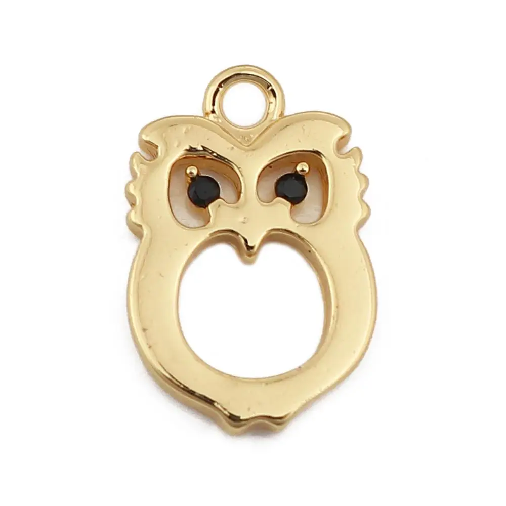 

DoreenBeads Copper Charms Pendant Owl Animal Gold Color Hollow Black Rhinestone Jewelry Findings 13mm( 4/8") x 8mm( 3/8"), 2 PCs