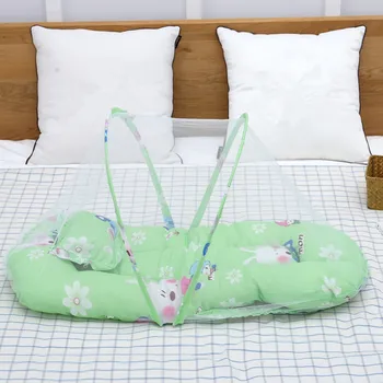 

Pink Blue Baby Cartoon Foldable Crib Tent Bed Mosquito Crib Netting Net Blends Mattress Pillow Portable Travel Bed