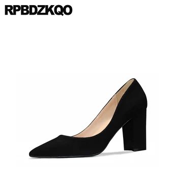 

suede 8cm big size black 33 2019 work pointed toe thick 10 42 block chunky high heels luxury brand office shoes women 4 34 pumps