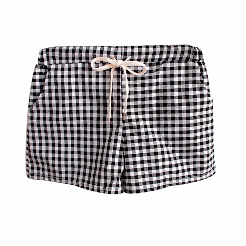

Casual Plaid Summer Shorts Women 2020 Fashion Lace Up High Waist Wide Leg Shorts Girls Cotton Linen Short Feminino Large Size