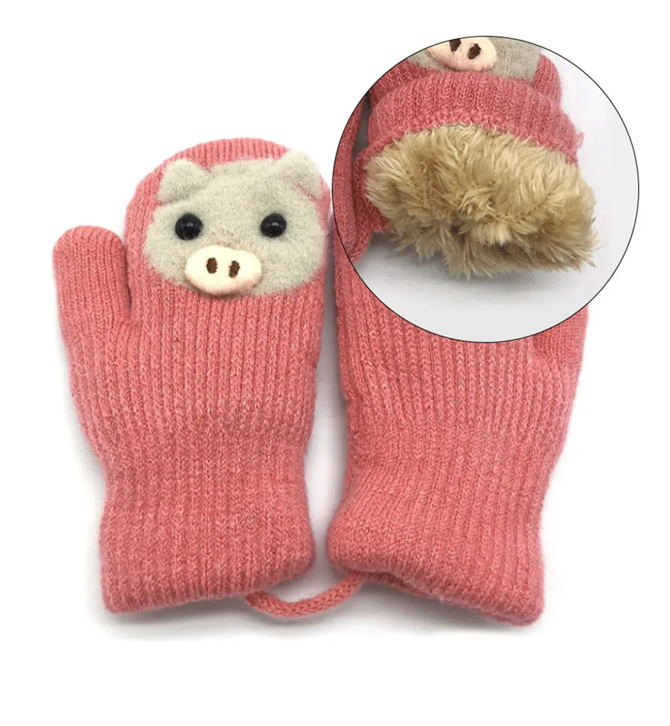 MILIXINYU/новые милые вязаные перчатки со Свинкой, Детские Зимние теплые перчатки, зимние перчатки для мальчиков и девочек, подходят для От 3 до 5 лет