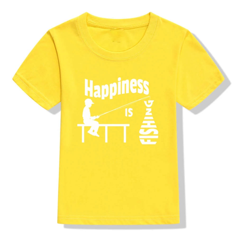 Футболка для отдыха для мальчиков и девочек «Happiness Is Fishing»; летние белые футболки с короткими рукавами и круглым вырезом; повседневные Забавные футболки для малышей - Цвет: 43T6-KSTYE-