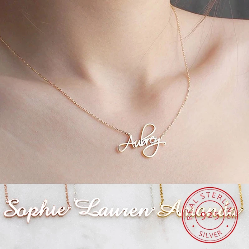 DODOAI collar de plata de ley con nombre para mujer y niña, Gargantilla con letras personalizadas, joyería|Personalizado Collares| - AliExpress