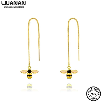 

2019 Women Sterling Silver Small Bee Insect Earrings Jewelry Gift Lovely Honey Bee Drop Earrings Fine Jewelry for Women Girls
