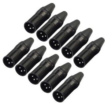 

10Pcs XLR 3Pin Mic Snake Plug Connector Male Microphone Plug Mic Connector Gold Plating XLR Connector