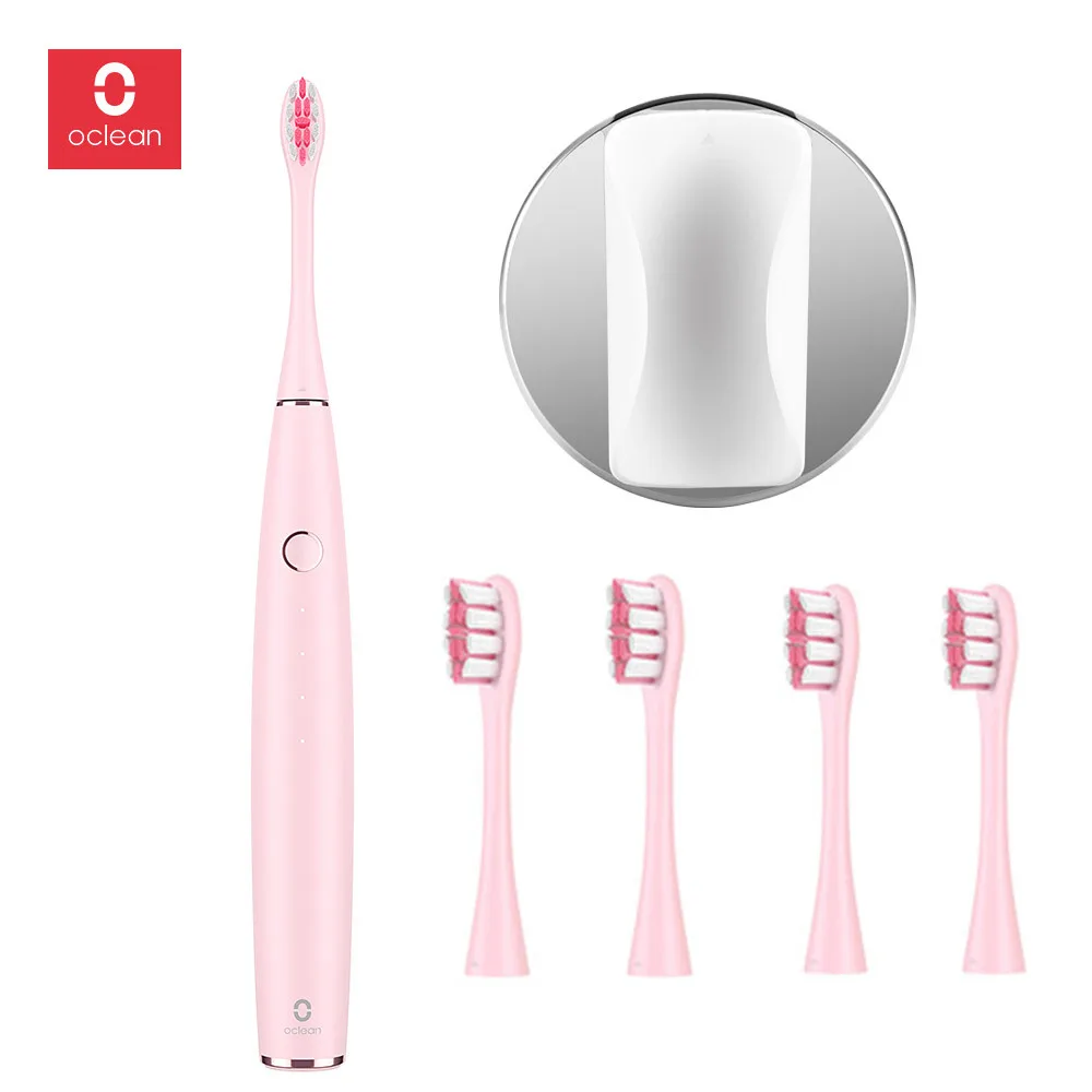Pink set with 4head Набор электрических зубных щеток Oclean с 4 головками, настенный держатель, водостойкая зубная щетка для быстрой зарядки с управлением через приложение - Цвет: Pink set with 4head