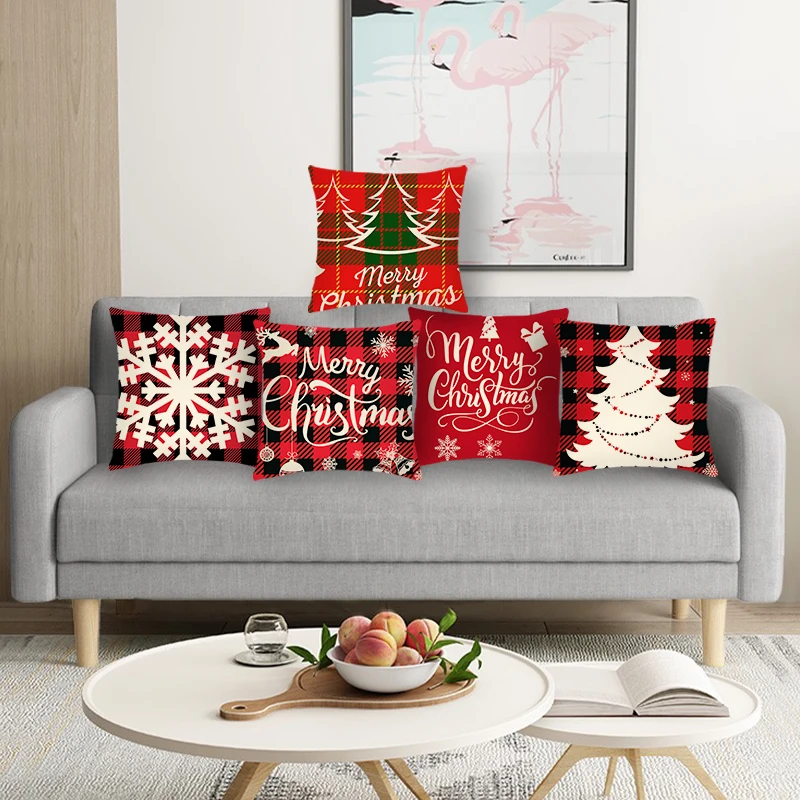 

Red Christmas Decoration Cushion Set Christmas Tree Sofa Pillowcase Holiday Decoration Pillowcase Linen Pillowcase 45cmx45cm