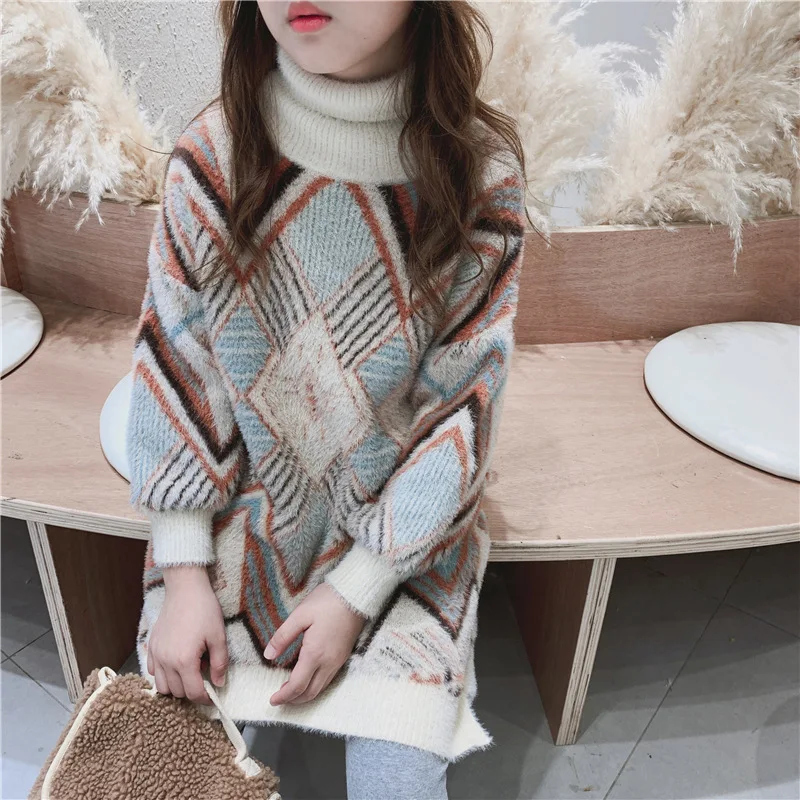 

Teenage Kids Sweaters for Girls Clothes Winter Thick Mink Hair Girls Knitwear Girls Pullover Turtleneck Sweater 10 12 13 14 Year