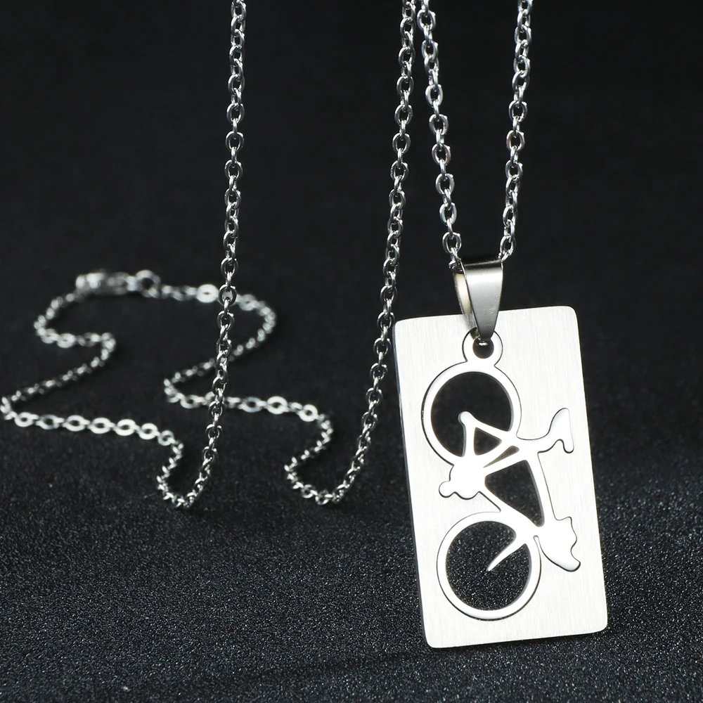 New Design Men's Stainless Steel Quadrate Bicycle Pendant Silver Color Bike Punk Necklace Fashion Jewelry Unisex Collier Homme |