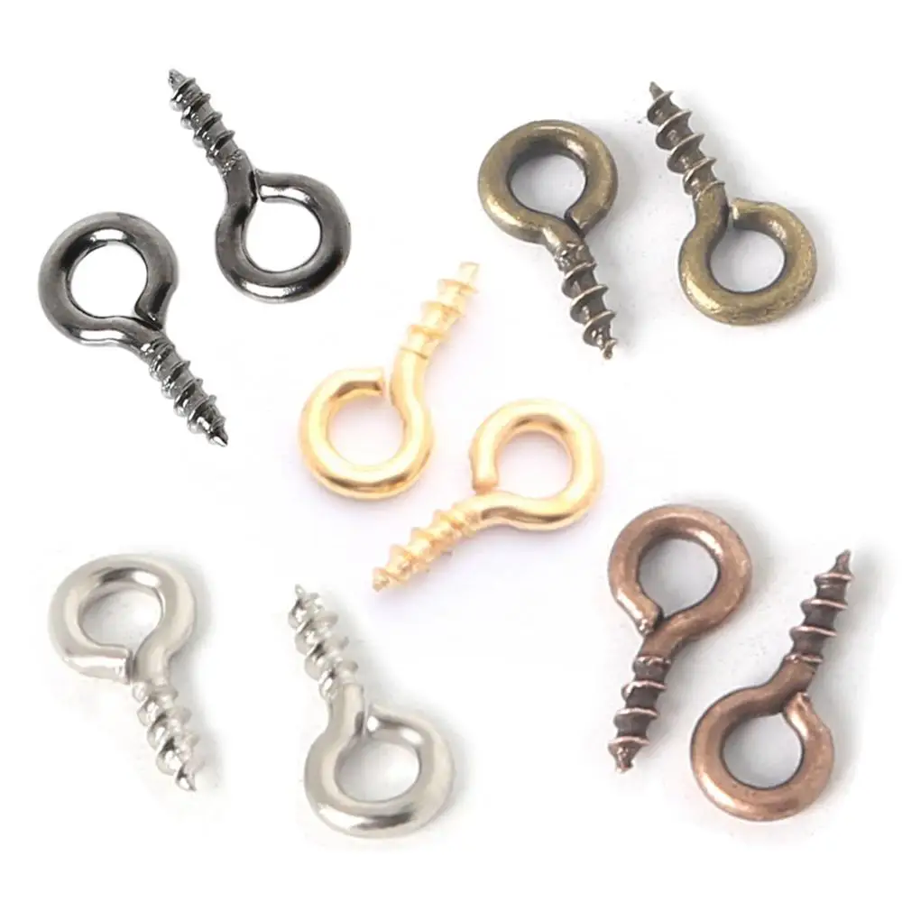 

200pcs 4x9mm Tiny Eye Screw Nail Pins Bails Metal Top Drill Hook Loop Conectors for DIY Pendant - Gold Silver Black Bronze
